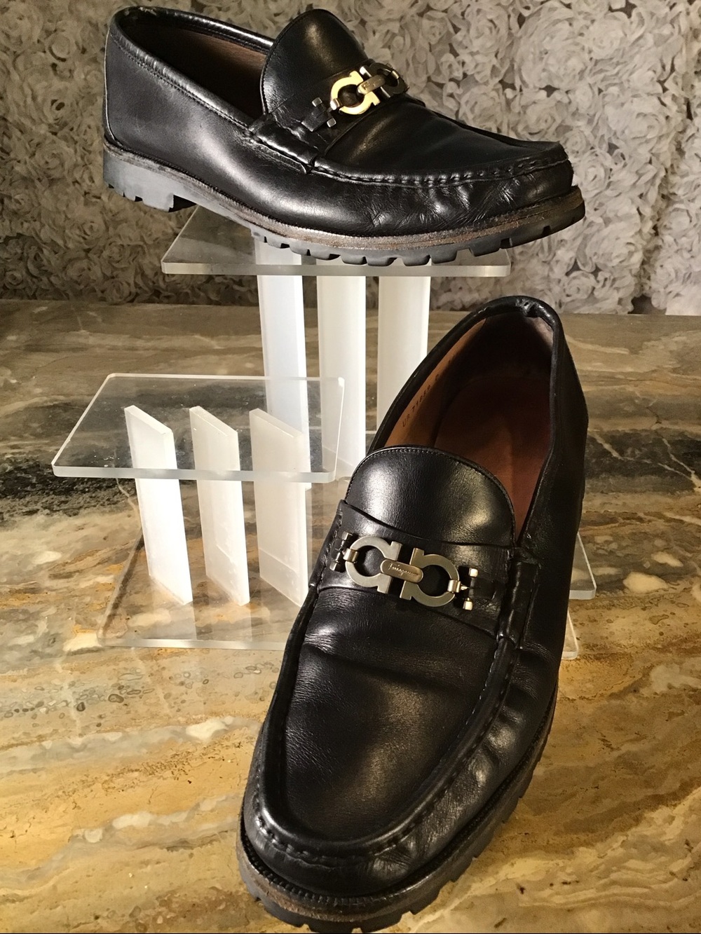 Salvatore Ferragamo Black Leather Bit-Accent Slip-On Loafers